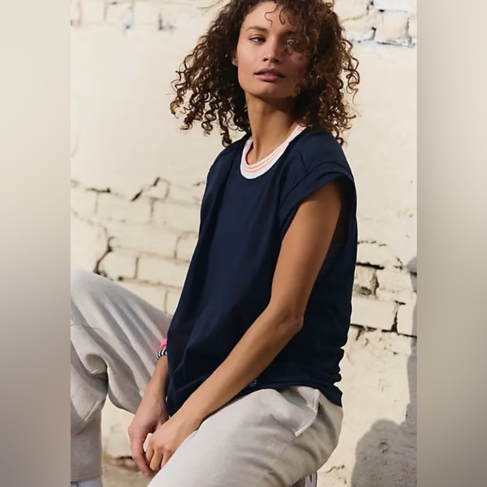 Free People Movement Square Up Oversized Tee Size XS NWT in Navy